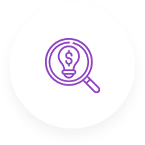 a logo of a magnifying glass with a light bulb and dollar sign