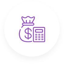 a purple line art of a money bag and calculator