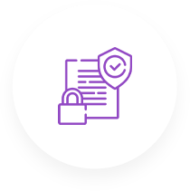 a purple line drawing of a document and a lock